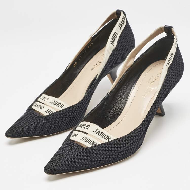 Pre Owned Dior J'adior Black Canvas Ribbon Pointed Toe Pumps Size 37.5