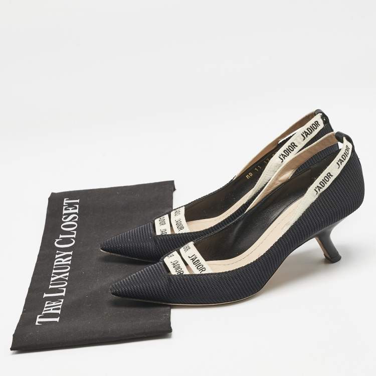 Pre Owned Dior J'adior Black Canvas Ribbon Pointed Toe Pumps Size 37.5