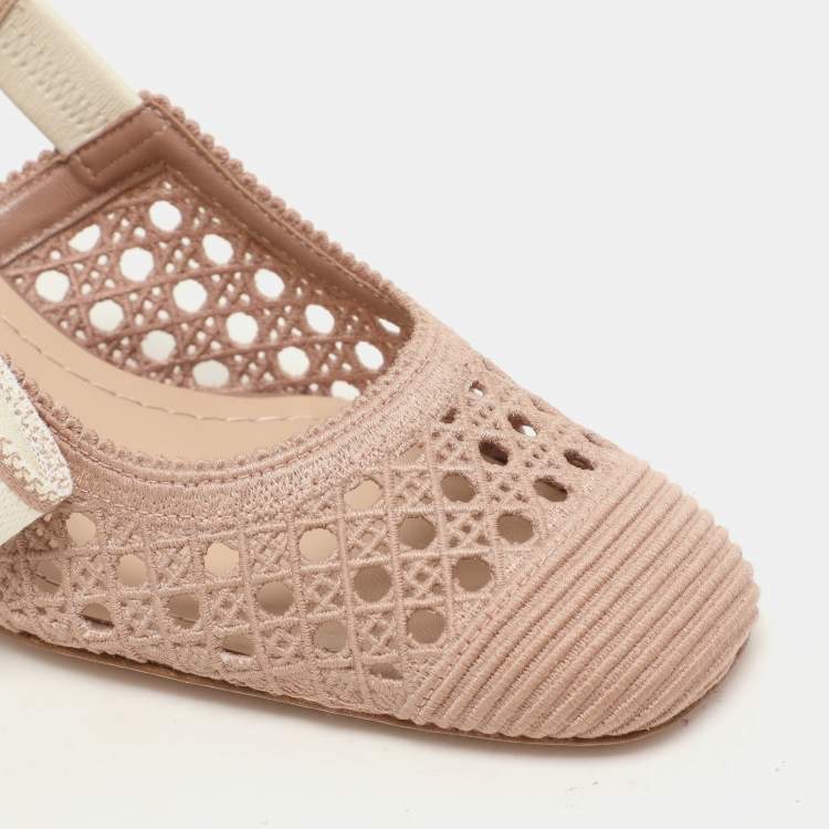 Pre Owned Dior Old Rose Cannage Fabric Moi Slingback Pumps Size 35.5