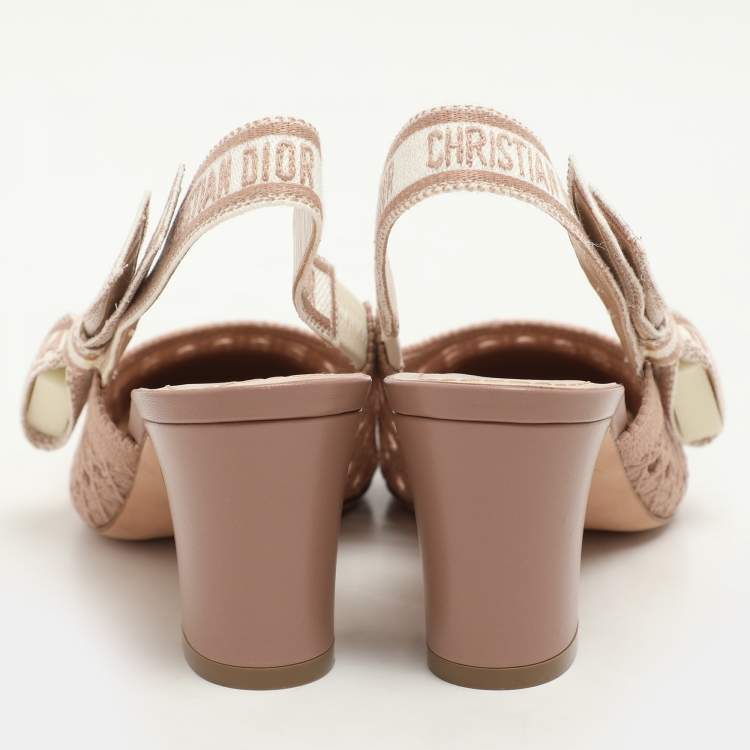 Pre Owned Dior Old Rose Cannage Fabric Moi Slingback Pumps Size 35.5