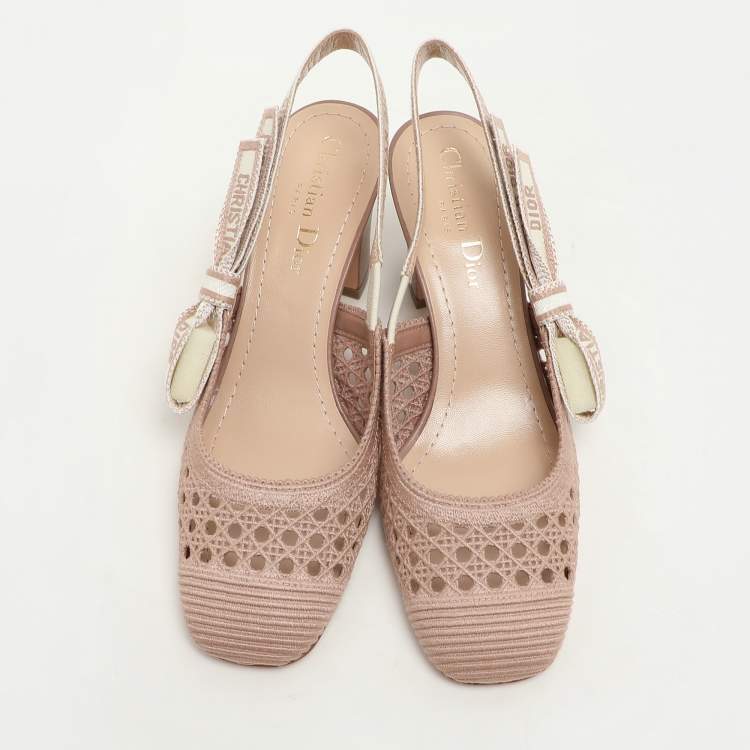 Pre Owned Dior Old Rose Cannage Fabric Moi Slingback Pumps Size 35.5
