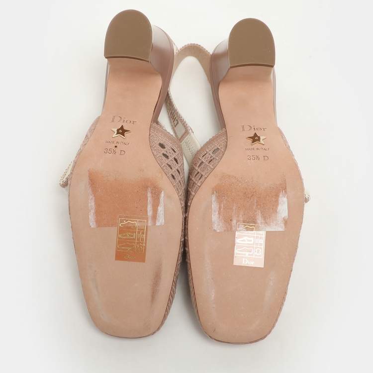 Pre Owned Dior Old Rose Cannage Fabric Moi Slingback Pumps Size 35.5