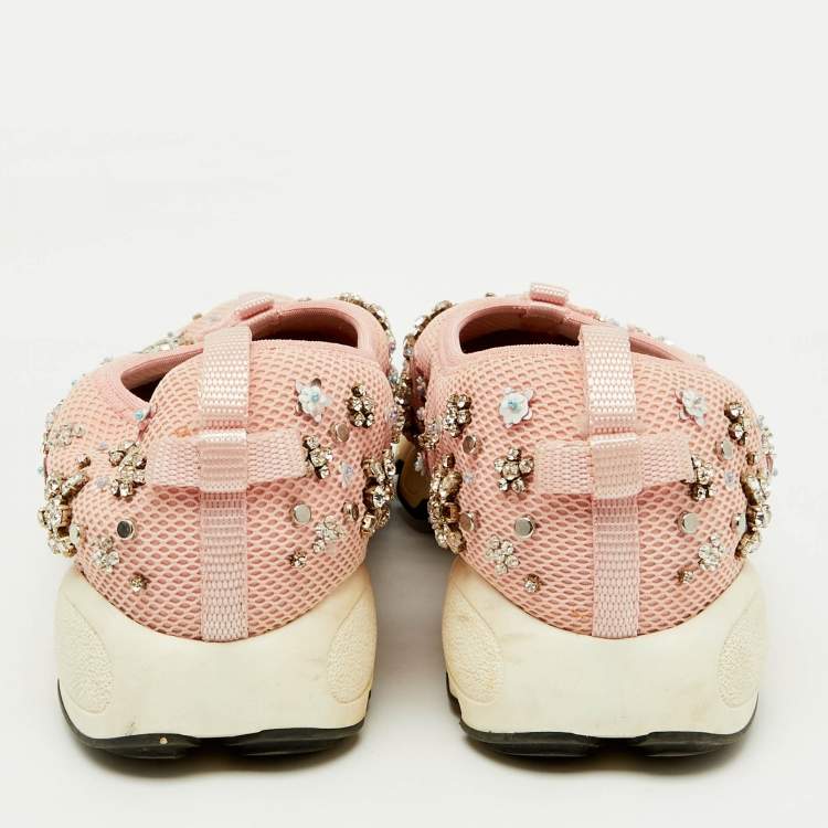 Pre Owned Dior Pink Embellished Mesh Fusion Sneakers Size 38.5