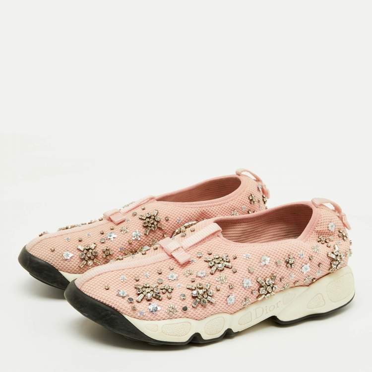 Pre Owned Dior Pink Embellished Mesh Fusion Sneakers Size 38.5