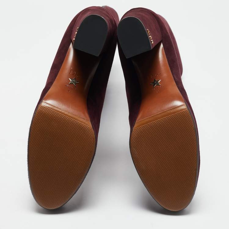 Pre Owned Dior Burgundy Suede Knee Length Boots Size 41