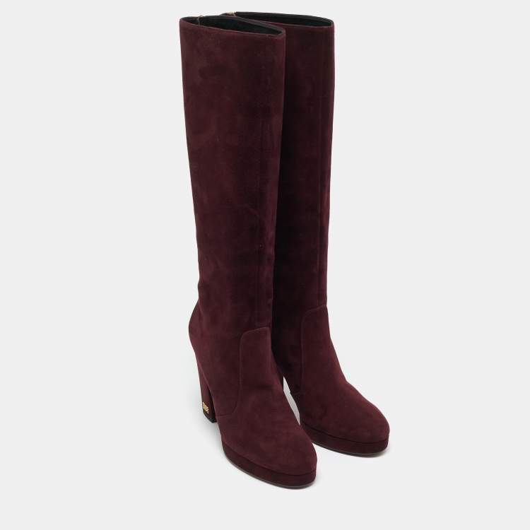 Pre Owned Dior Burgundy Suede Knee Length Boots Size 41
