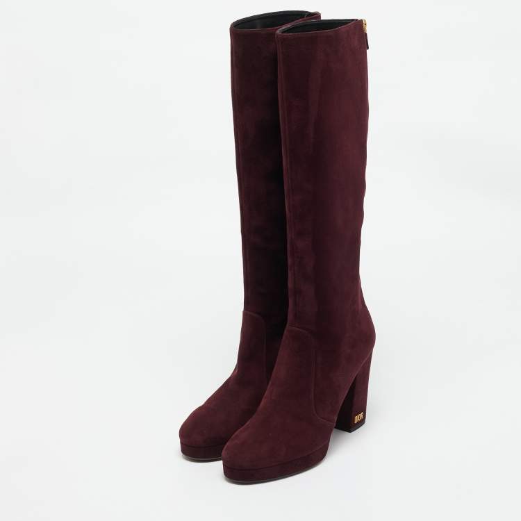 Pre Owned Dior Burgundy Suede Knee Length Boots Size 41