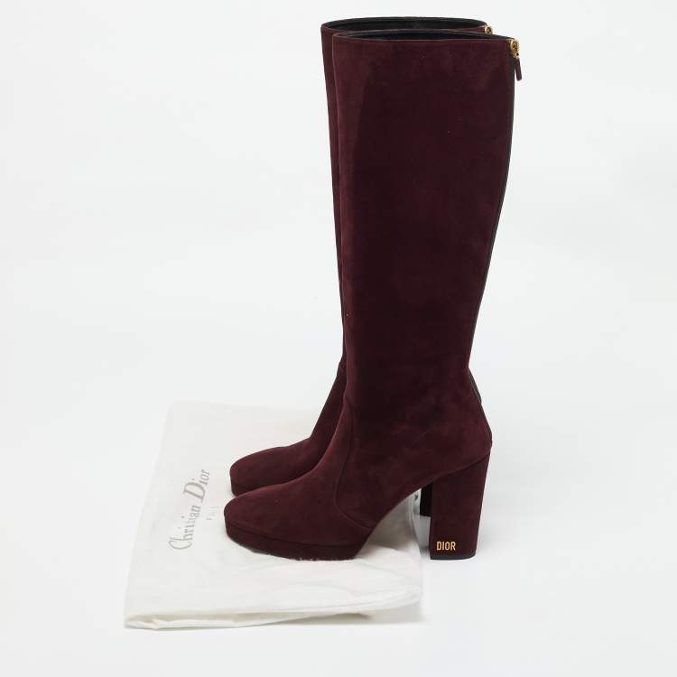 Pre Owned Dior Burgundy Suede Knee Length Boots Size 41