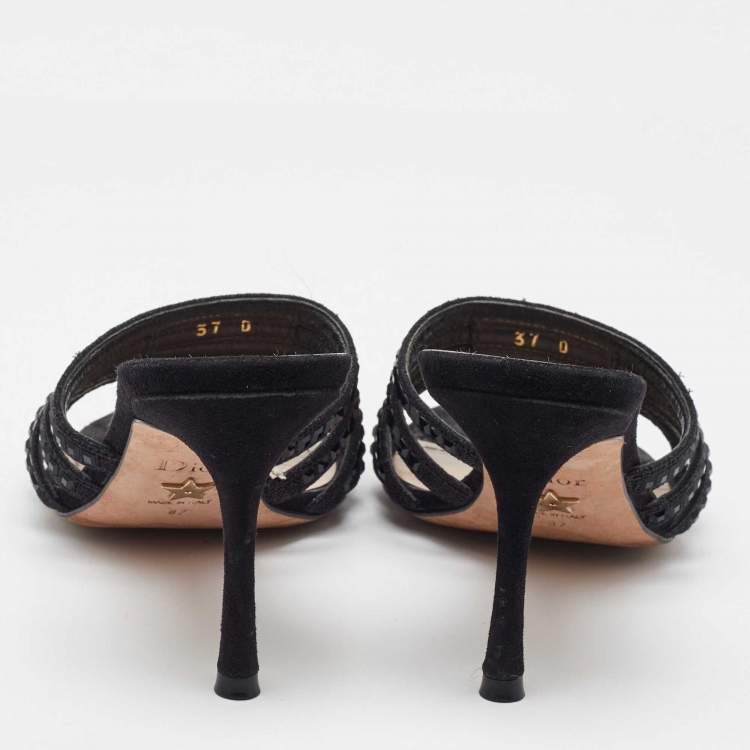 Pre Owned Dior Black Suede Crystal Embellished Slide Sandals Size 37