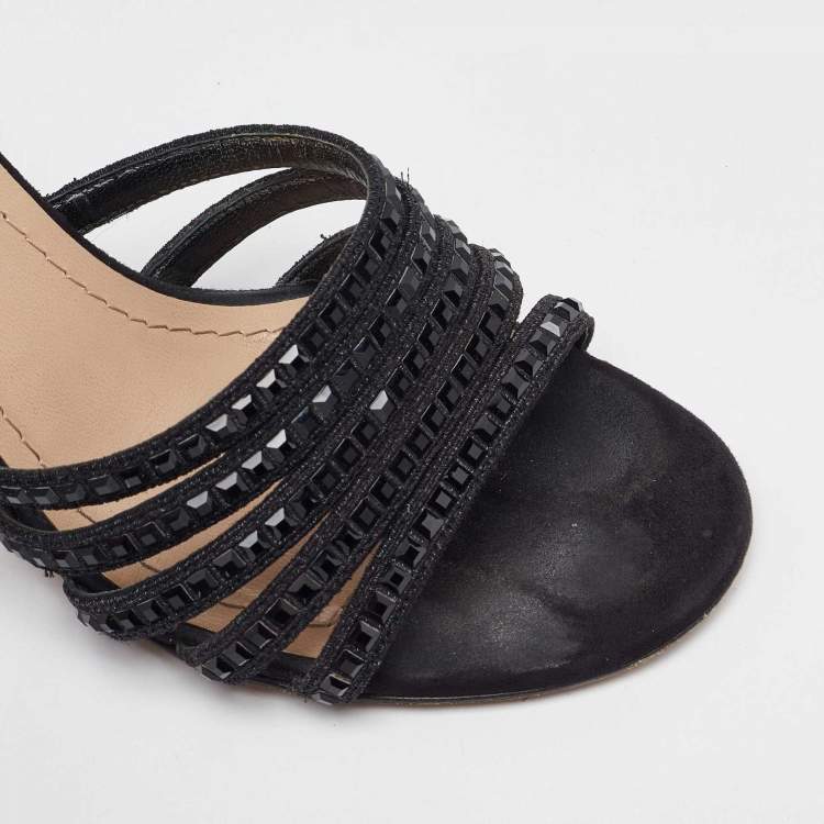 Pre Owned Dior Black Suede Crystal Embellished Slide Sandals Size 37