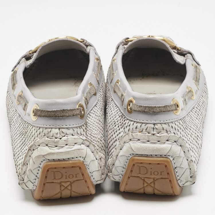 Pre Owned Dior Purple/Cream Python Embossed Leather CD Logo Loafers Size 40