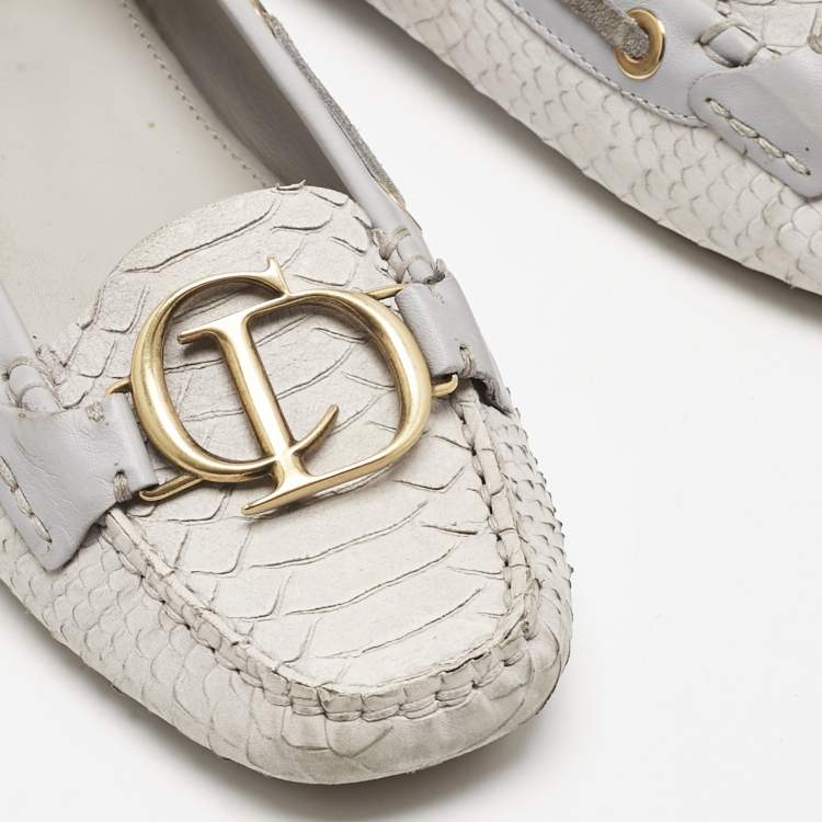 Pre Owned Dior Purple/Cream Python Embossed Leather CD Logo Loafers Size 40