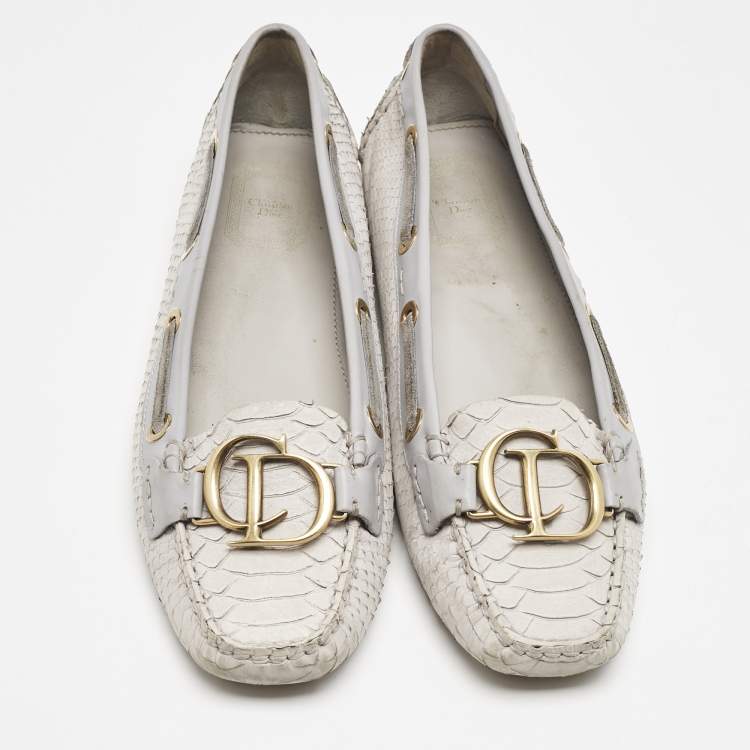 Pre Owned Dior Purple/Cream Python Embossed Leather CD Logo Loafers Size 40