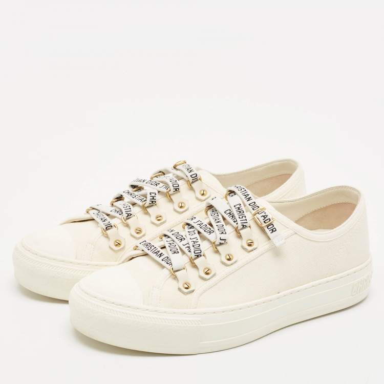 Pre Owned Dior White Canvas Walk'n'Dior Low Top Sneakers Size 37