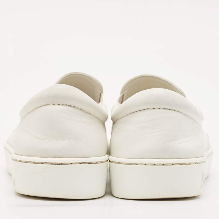 Pre Owned Dior White Denim And Leather Happy Crystal Embellished Slip On Sneakers Size 37