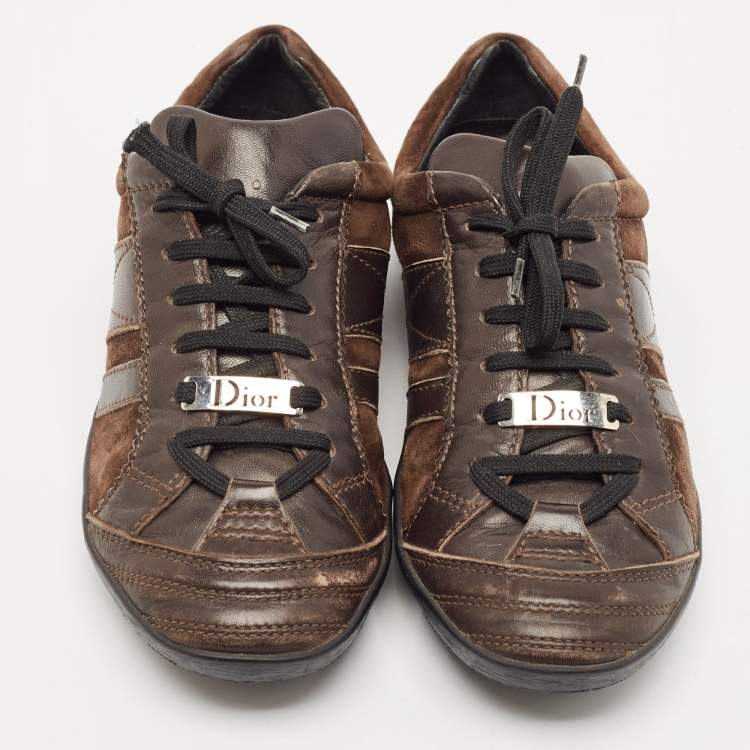 Pre Owned Dior Brown  Leather and Suede Low Top Sneakers Size 38