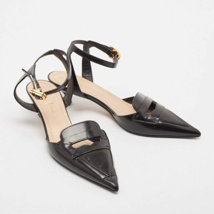 Pre Owned Dior Black Leather Keyhole Accent Slingback Pumps Size 36
