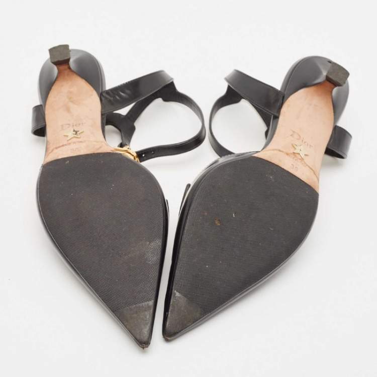 Pre Owned Dior Black Leather Keyhole Accent Slingback Pumps Size 36