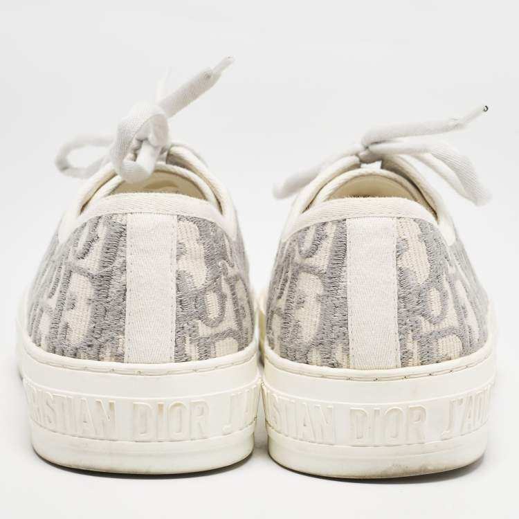 Pre Owned Dior Grey Embroidered Cotton Oblique Motif Walk'n'Dior Low Top Sneakers Size 38