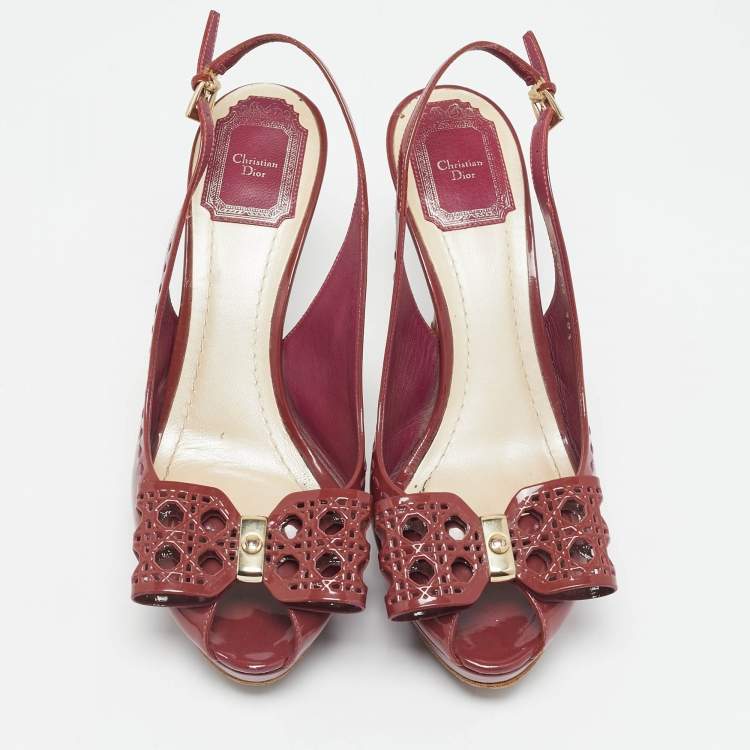 Pre Owned Dior Purple Patent Leather Peep Toe Slingback Pumps Size 38.5