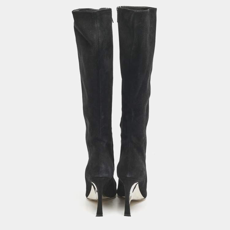 Pre Owned Dior Black Suede Knee Length Boots Size 39.5