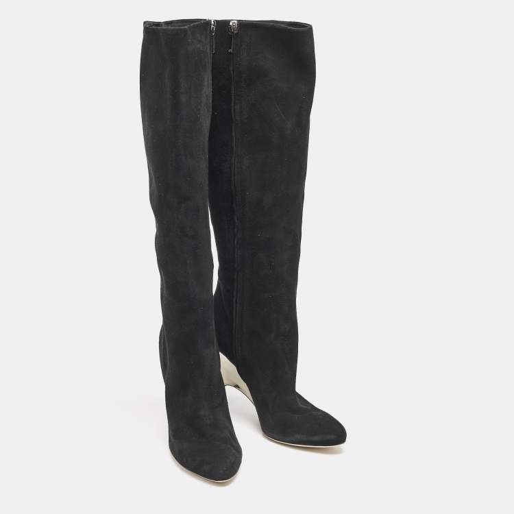 Pre Owned Dior Black Suede Knee Length Boots Size 39.5