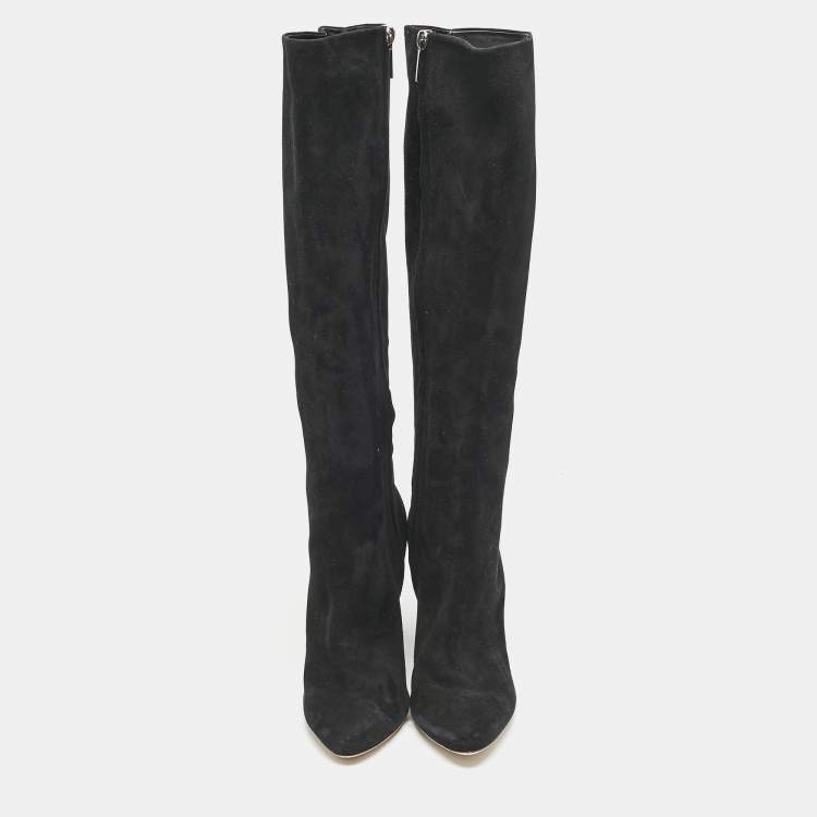 Pre Owned Dior Black Suede Knee Length Boots Size 39.5