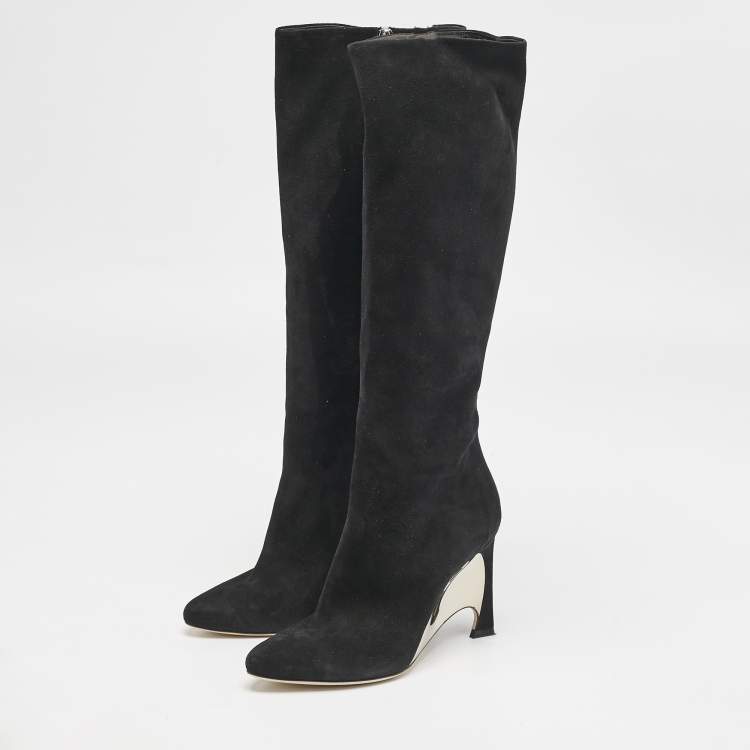 Pre Owned Dior Black Suede Knee Length Boots Size 39.5