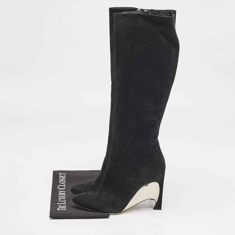 Pre Owned Dior Black Suede Knee Length Boots Size 39.5