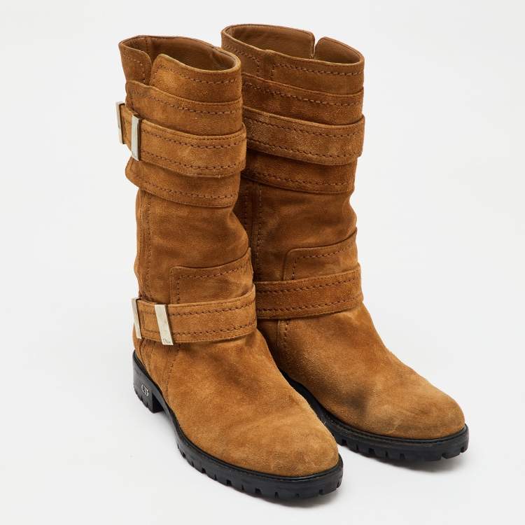 Pre Owned Dior Brown Suede Mid Calf Length Boots Size 35