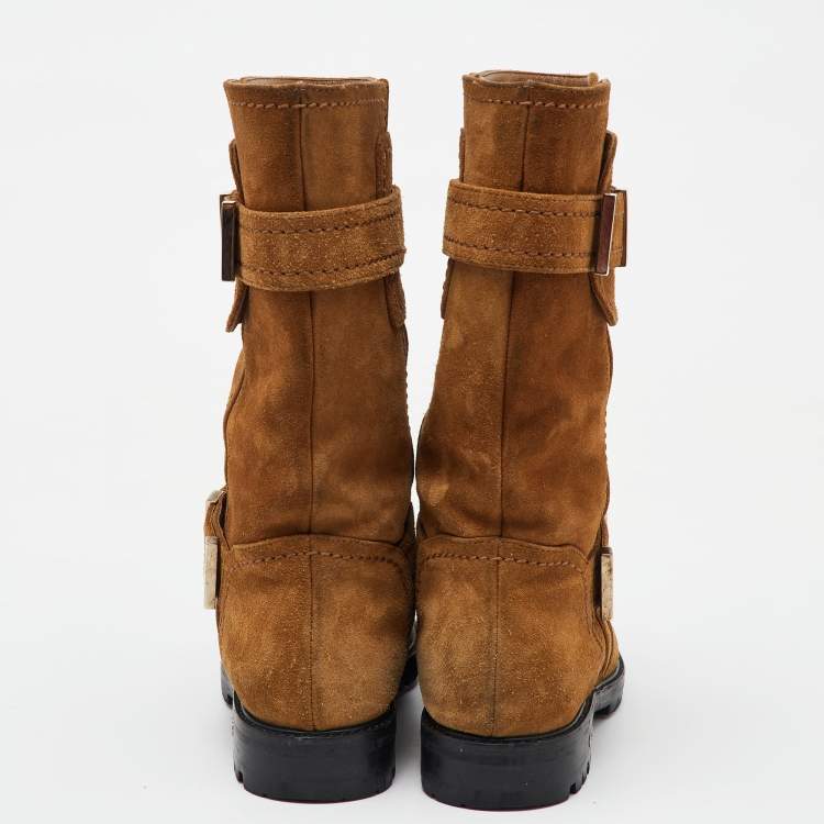 Pre Owned Dior Brown Suede Mid Calf Length Boots Size 35