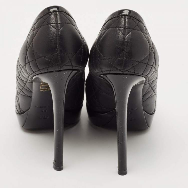 Pre Owned Dior Black Quilted Cannage Leather Platform Pumps Size 35