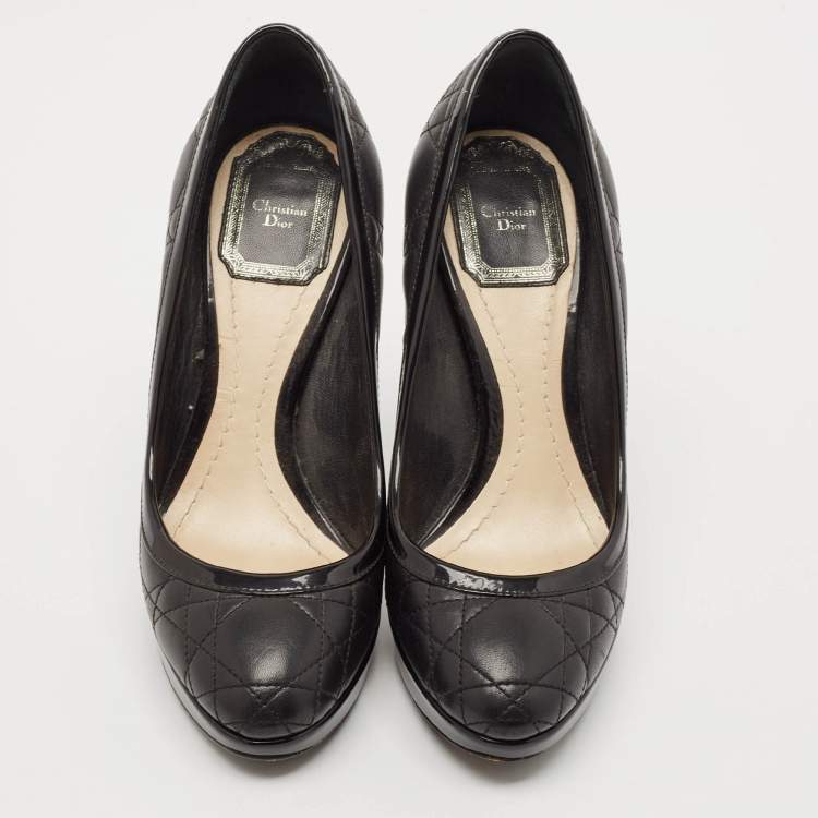 Pre Owned Dior Black Quilted Cannage Leather Platform Pumps Size 35