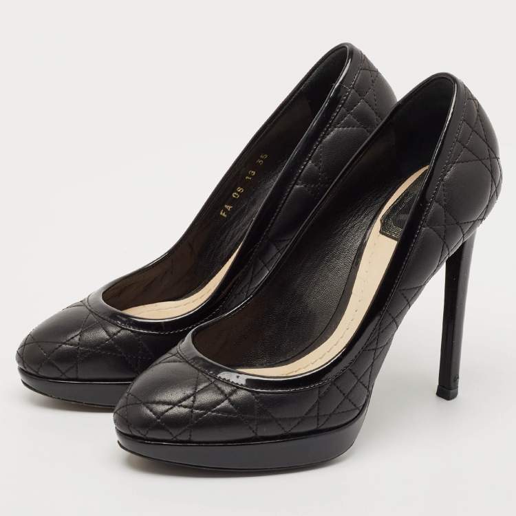 Pre Owned Dior Black Quilted Cannage Leather Platform Pumps Size 35