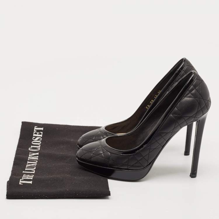 Pre Owned Dior Black Quilted Cannage Leather Platform Pumps Size 35
