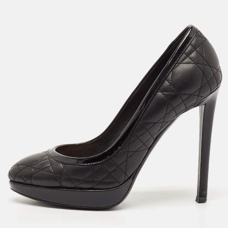 Pre Owned Dior Black Quilted Cannage Leather Platform Pumps Size 35