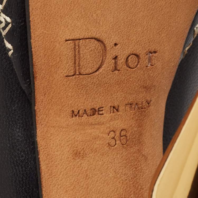 Pre Owned Dior Black Leather Bow Detail Peep Toe Pumps Size 36