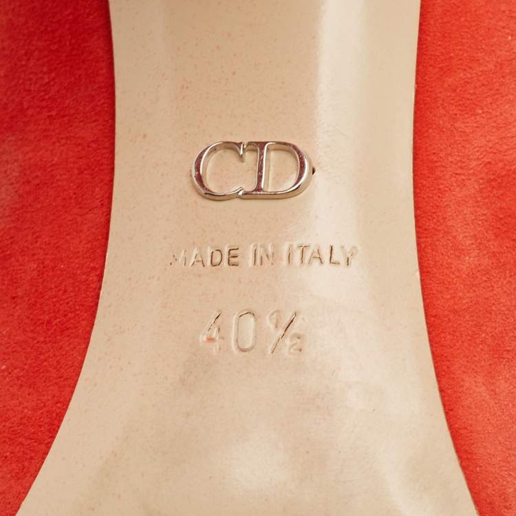 Pre Owned Dior Orange Suede Crystal Embellished Block Heel Pumps Size 40.5