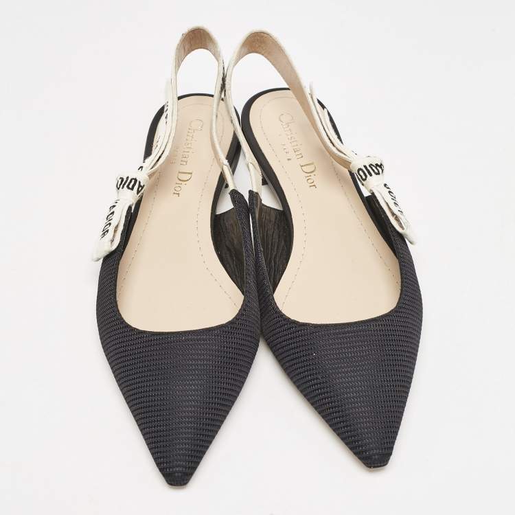 Pre Owned Dior Black Technical Fabric J'adior Slingback Flats Size 38