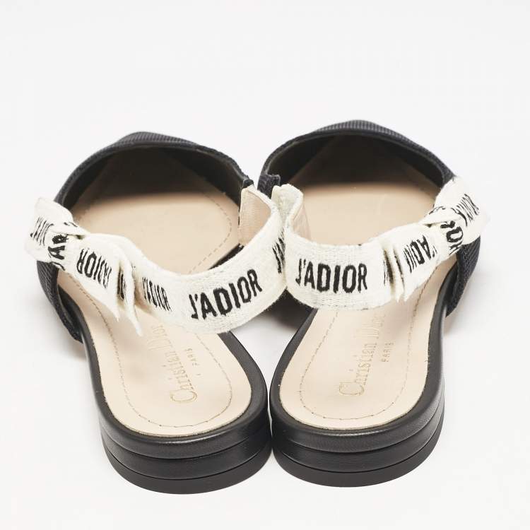 Pre Owned Dior Black Technical Fabric J'adior Slingback Flats Size 38