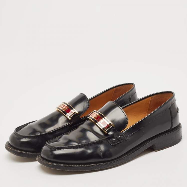 Pre Owned Dior Black Patent Leather Code Slip On Loafers Size 40