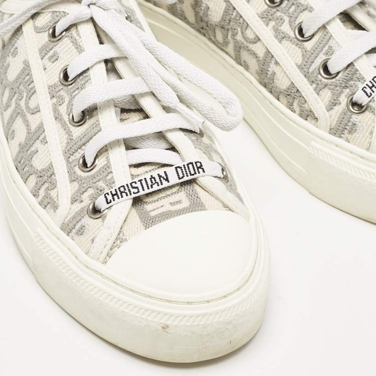 Pre Owned Dior Grey/White Canvas Walk'n'Dior  Low Top Sneakers Size 36