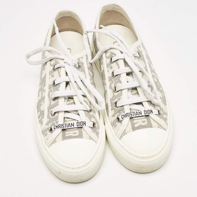 Pre Owned Dior Grey/White Canvas Walk'n'Dior  Low Top Sneakers Size 36