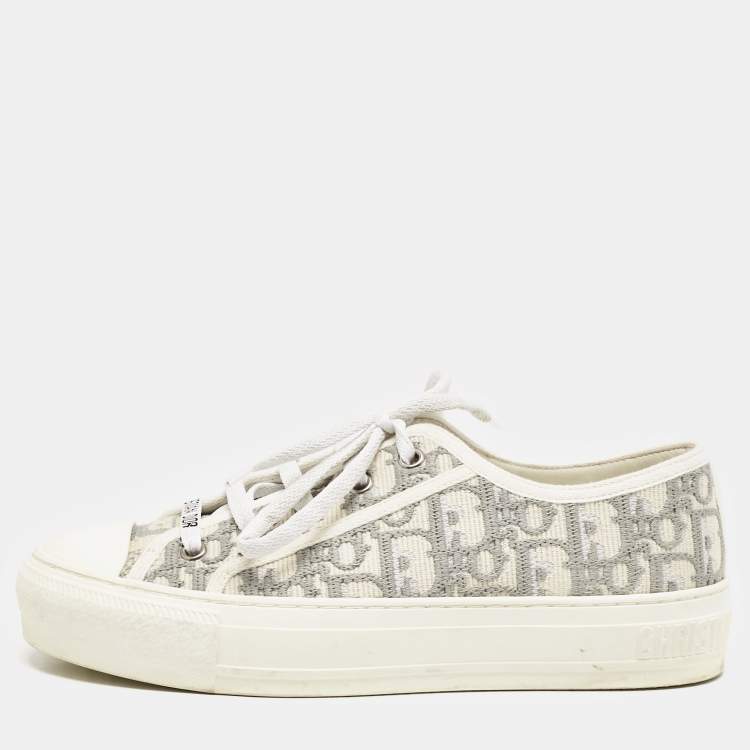 Pre Owned Dior Grey/White Canvas Walk'n'Dior  Low Top Sneakers Size 36