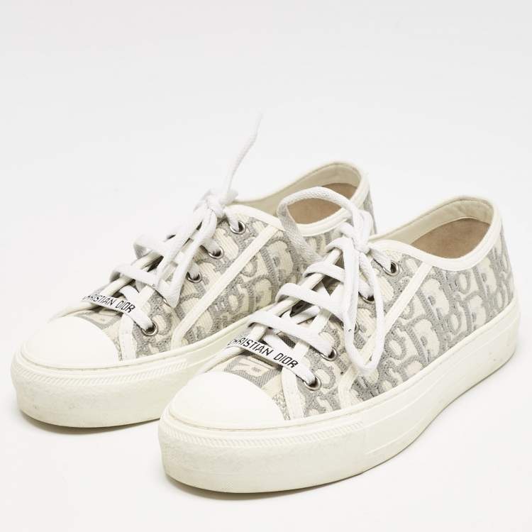 Pre Owned Dior Grey/White Canvas Walk'n'Dior  Low Top Sneakers Size 36