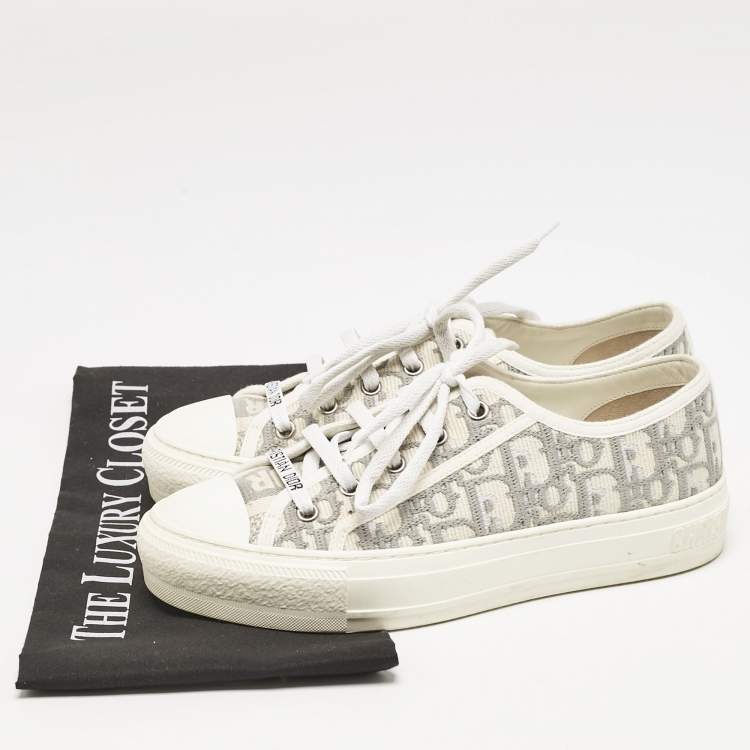 Pre Owned Dior Grey/White Canvas Walk'n'Dior  Low Top Sneakers Size 36