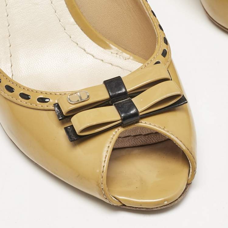 Pre Owned Dior Beige Patent Leather Idyll Peep Toe Pumps Size 39