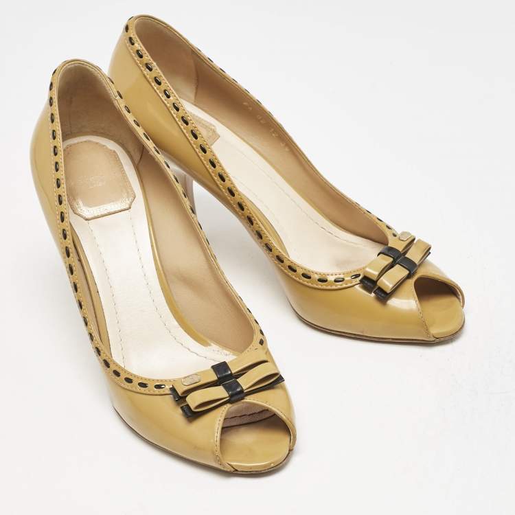 Pre Owned Dior Beige Patent Leather Idyll Peep Toe Pumps Size 39