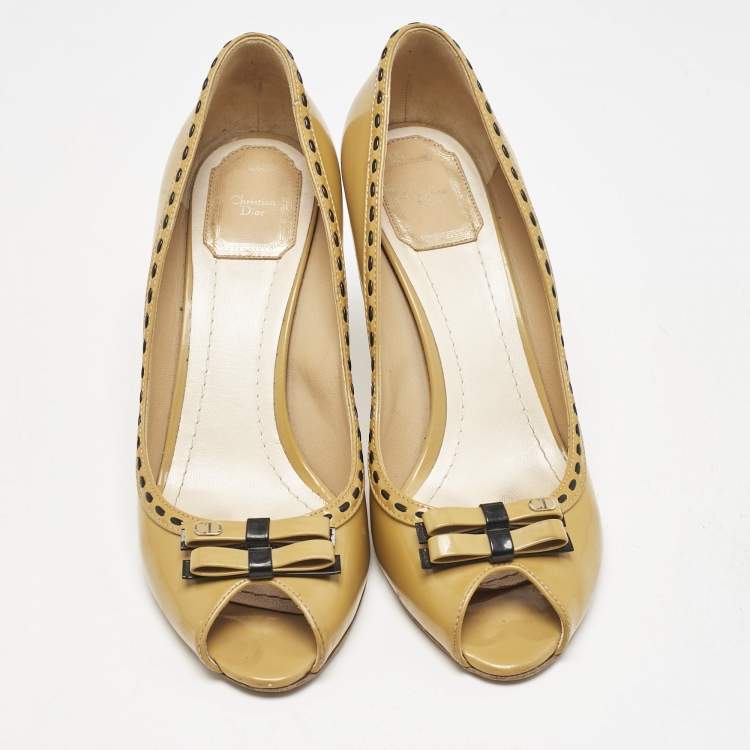 Pre Owned Dior Beige Patent Leather Idyll Peep Toe Pumps Size 39