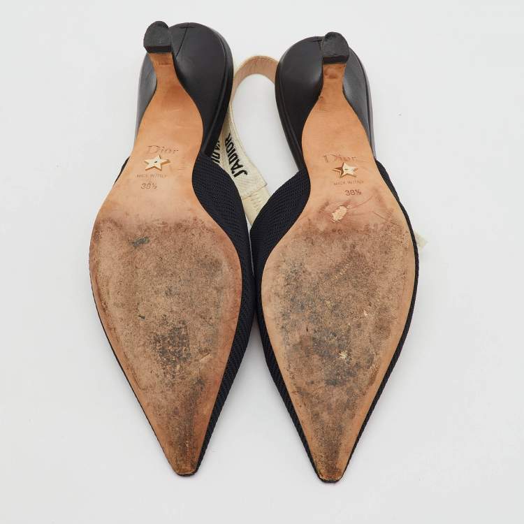 Pre Owned Dior Black Knit Fabric Pointed Toe J'Adior Slingback Pumps Size 38.5